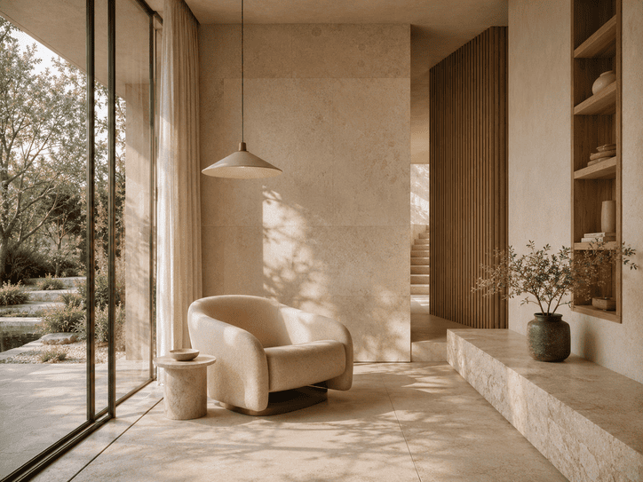 Arquitectura contemporánea en hormigón con olivo para estudio de arquitectura e interiorismo