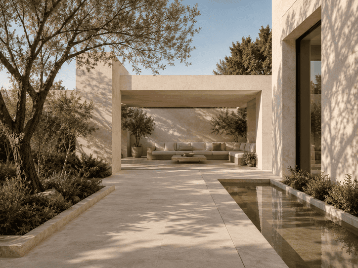 Patio de arquitectura minimalista para sección SEO de arquitectos e interioristas