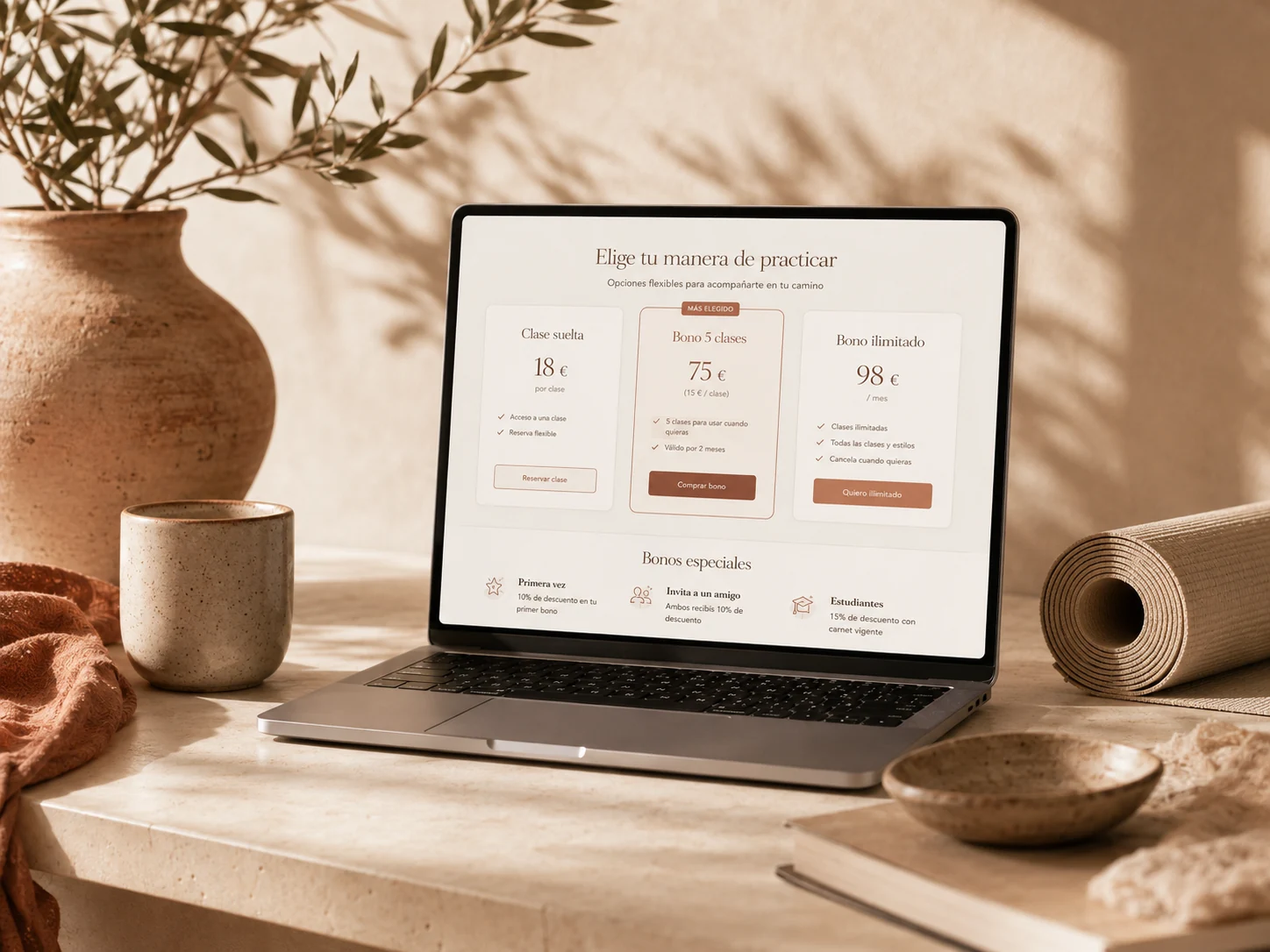 Tabla de precios y bonos de clases del proyecto Serena Studio