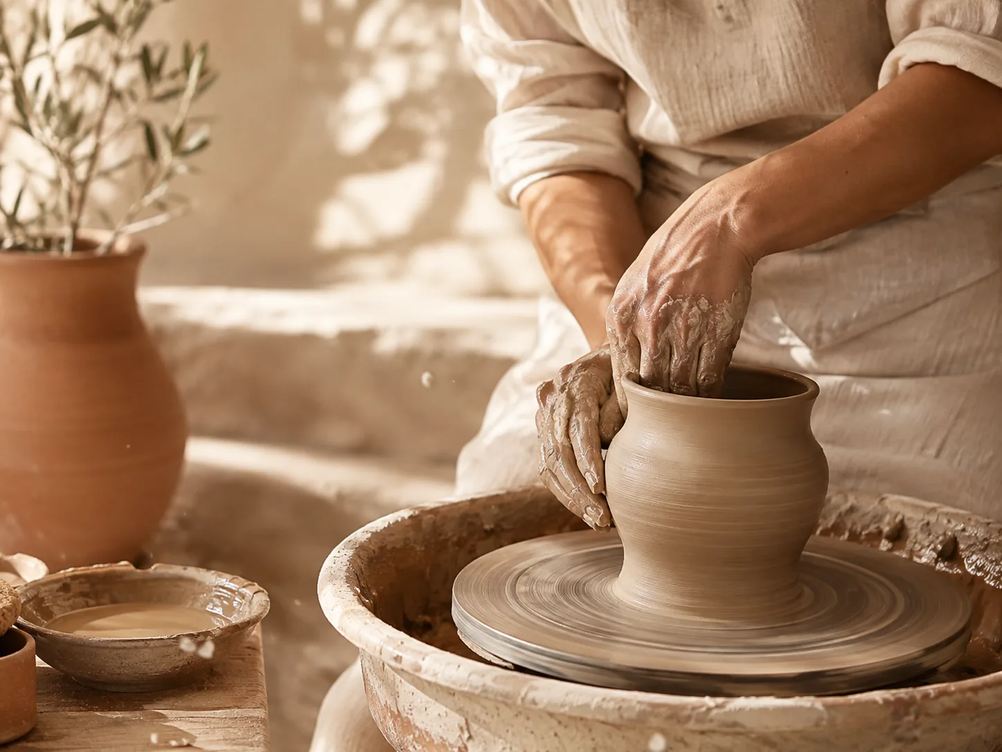 Proceso de creación de una pieza de cerámica artesanal en el torno