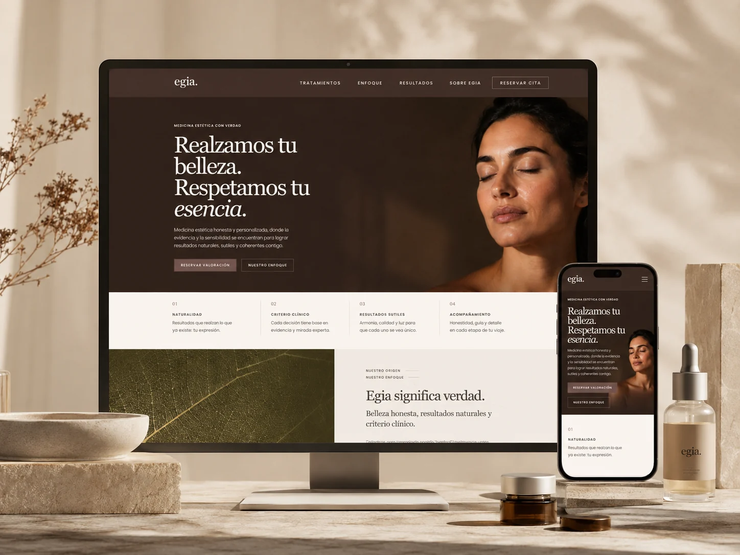 Mockup responsive del proyecto de diseño web para Egia Dermoestética